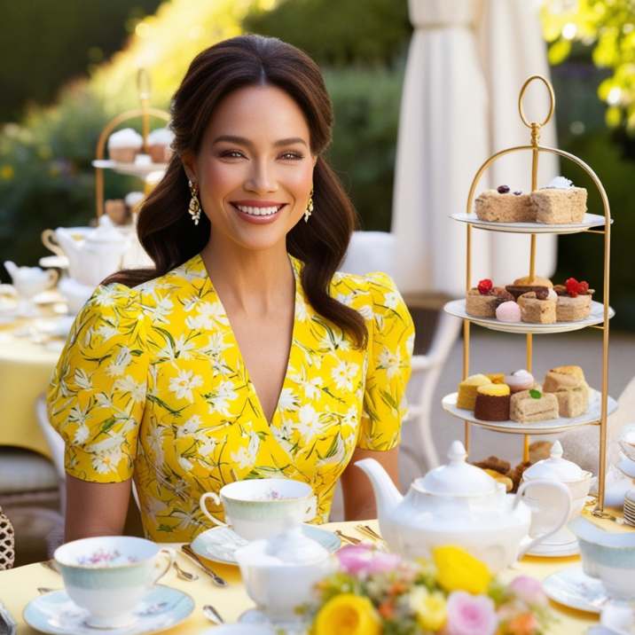 woman wearing a sunshine yellow floral dress