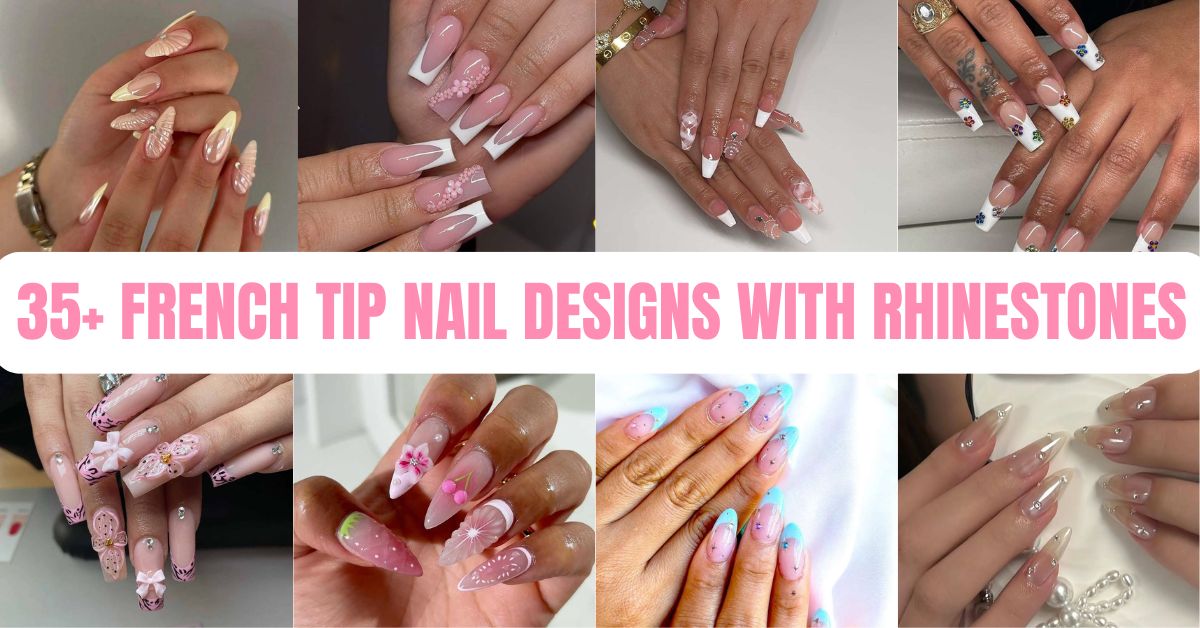 French Tip Nail Designs With Rhinestones