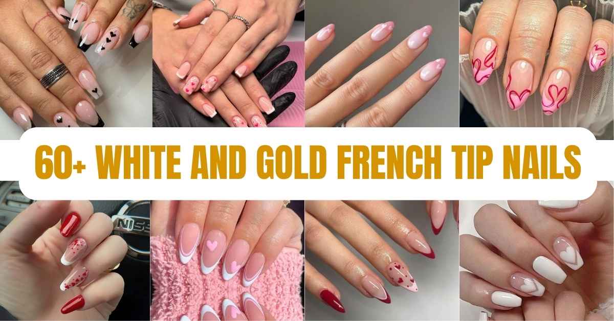 60+ White and Gold French Tip Nails