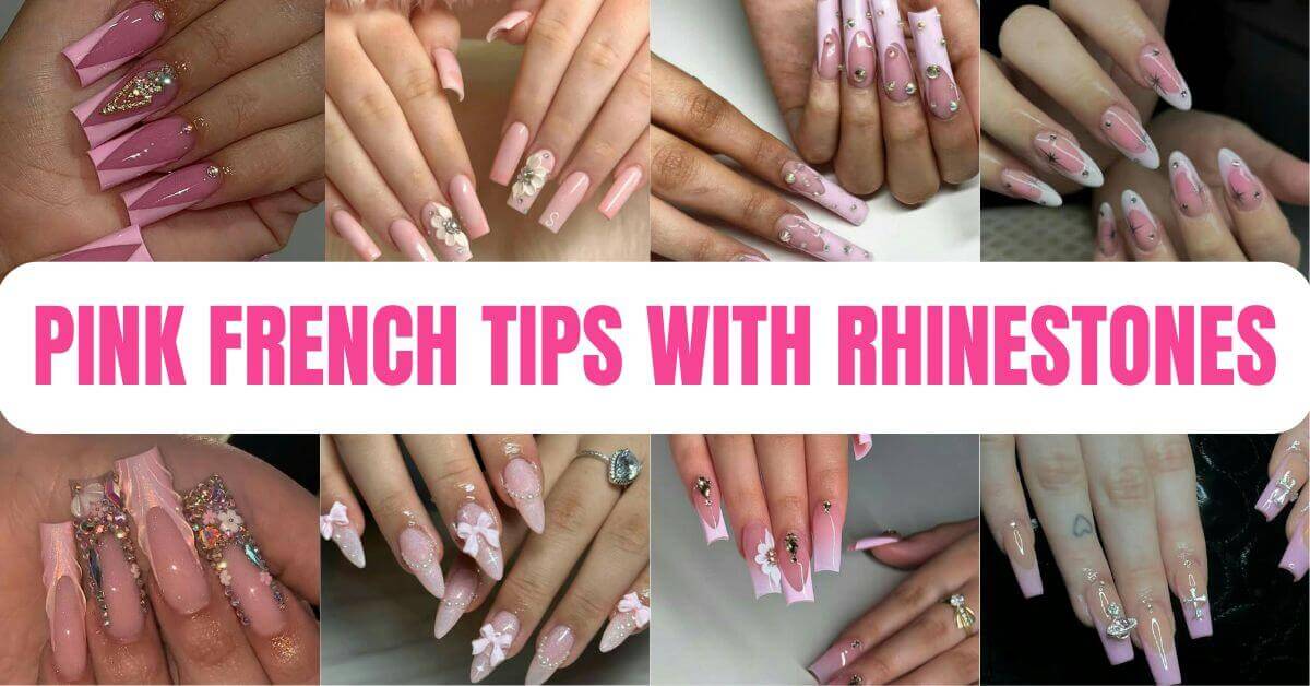 Pink French Tips with Rhinestones