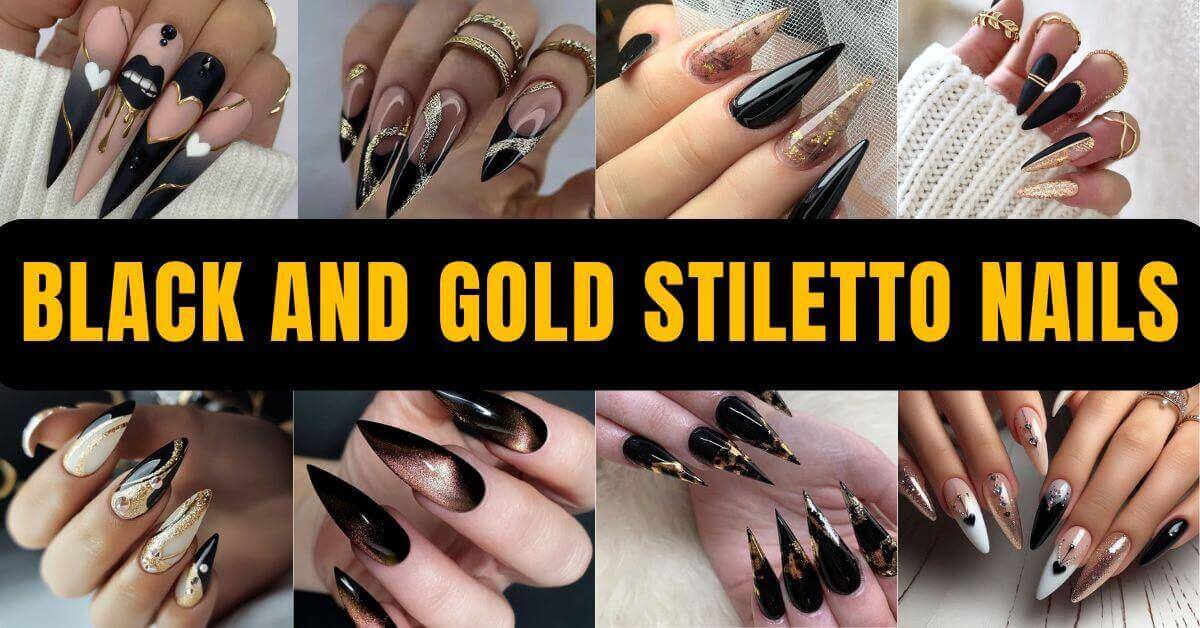 Black and Gold Stiletto Nails