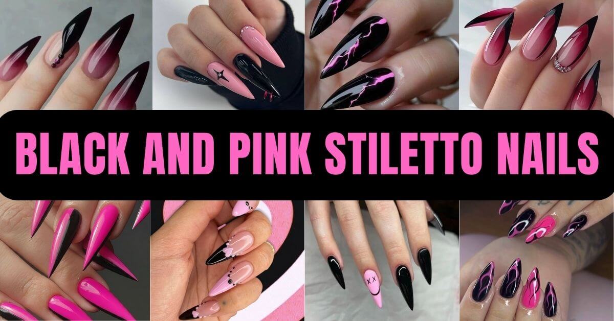Black and Pink Stiletto Nails