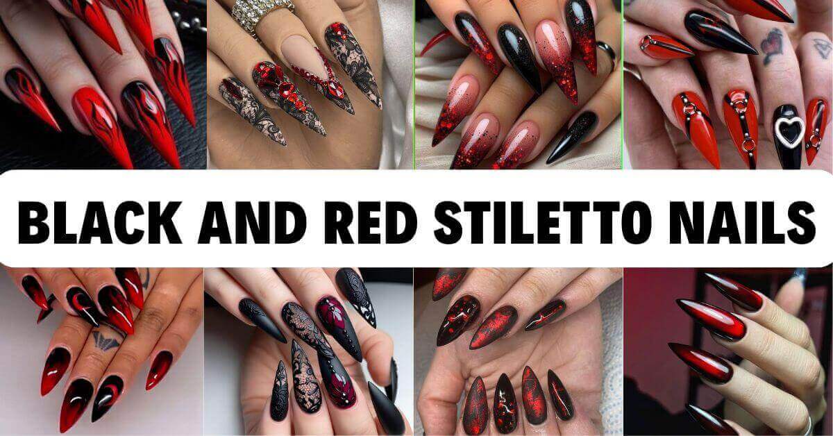 Black and Red Stiletto Nails