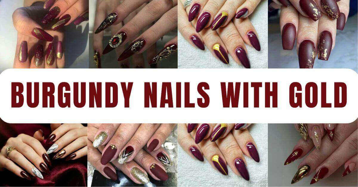 Burgundy Nails with Gold