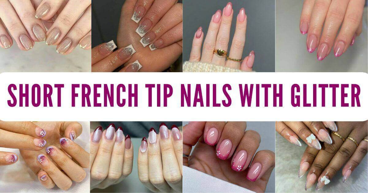 Short French Tip Nails with Glitter