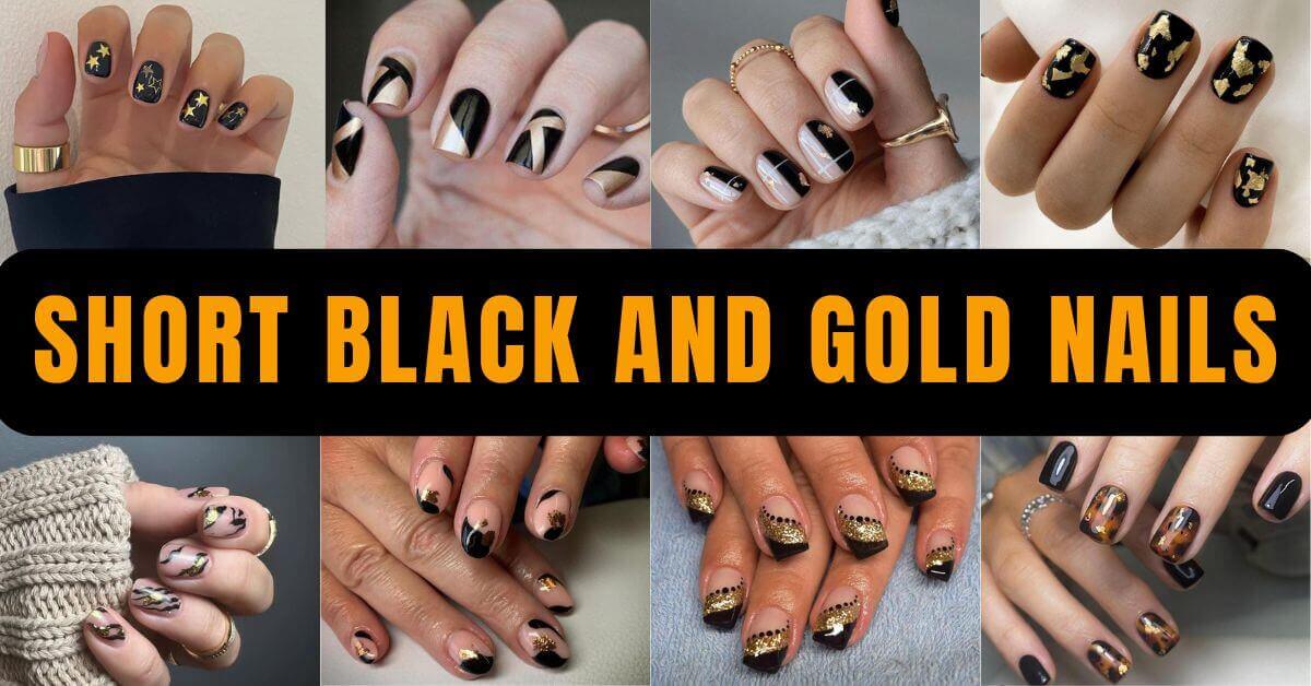 Short Black And Gold Nails
